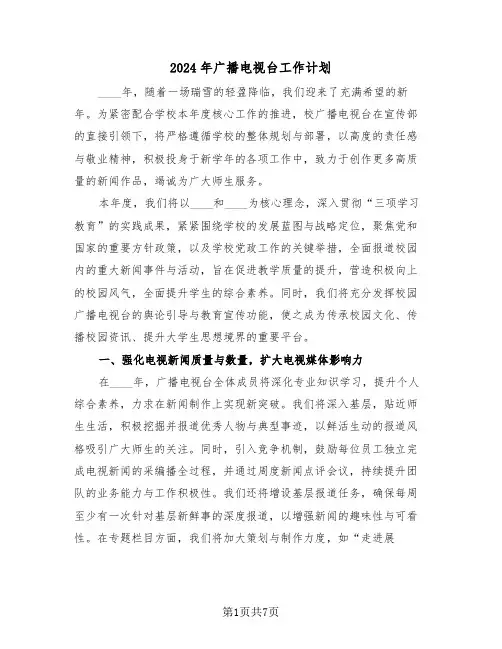 2024年广播电视台工作计划（3篇）
