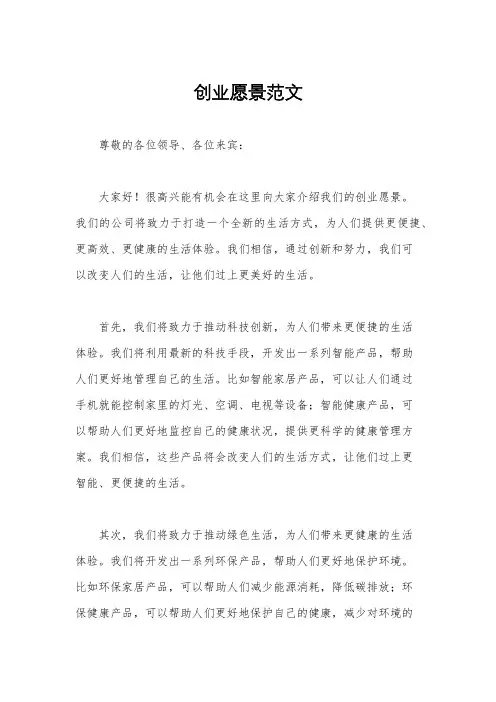 创业愿景范文
