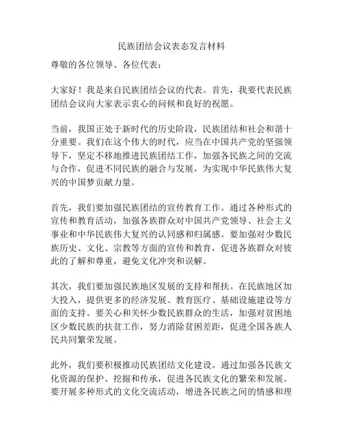 民族团结会议表态发言材料