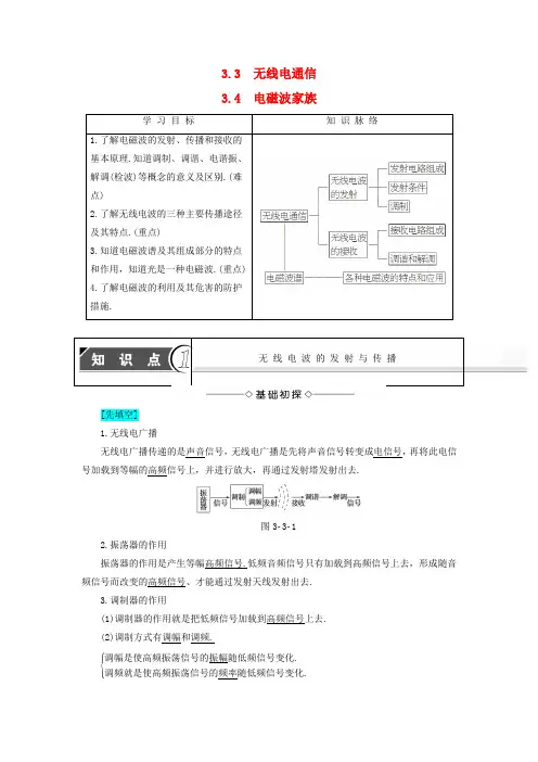 2016-2017学年高中物理第3章电磁场与电磁波3.3无线电通信3.4电磁波家族教师用书沪科版选修3-4