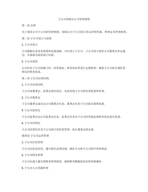 子公司体制分公司管理制度