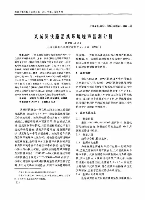 某城际铁路沿线环境噪声监测分析