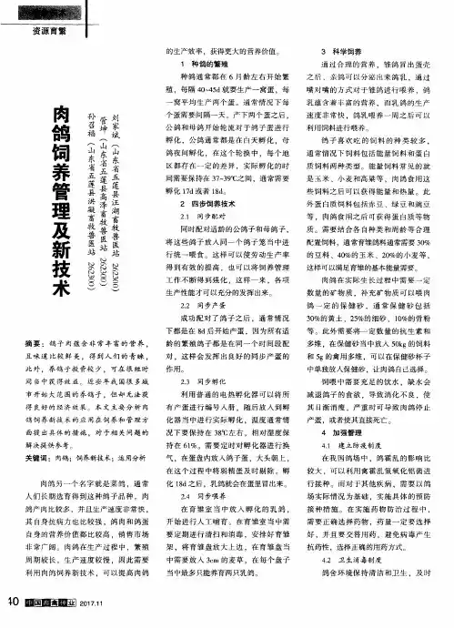 肉鸽饲养管理及新技术