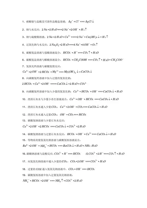 高中化学离子方程式大全(整理汇总版)