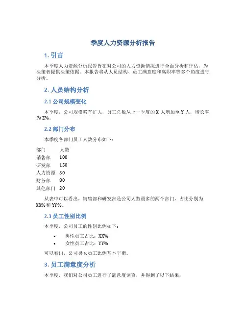 季度人力资源分析报告