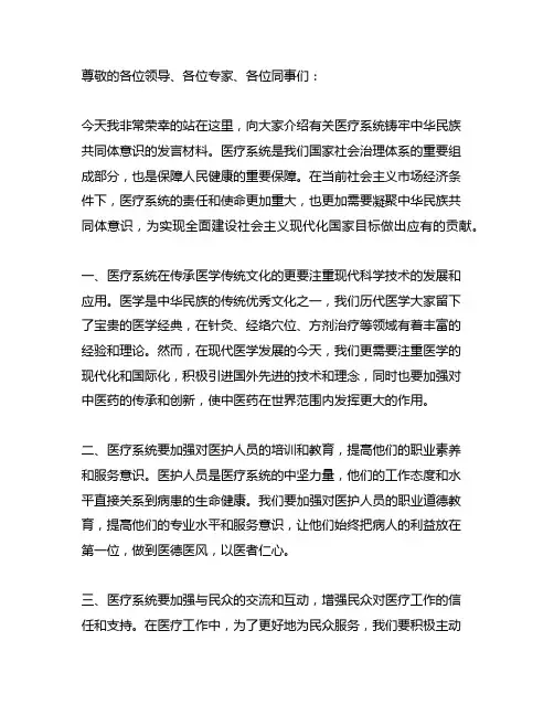 医疗系统铸牢中华民族共同体意识发言材料