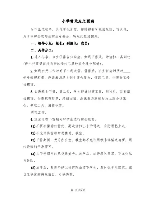 小学雪天应急预案(三篇)