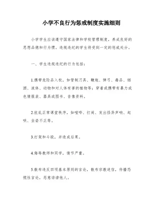 小学不良行为惩戒制度实施细则