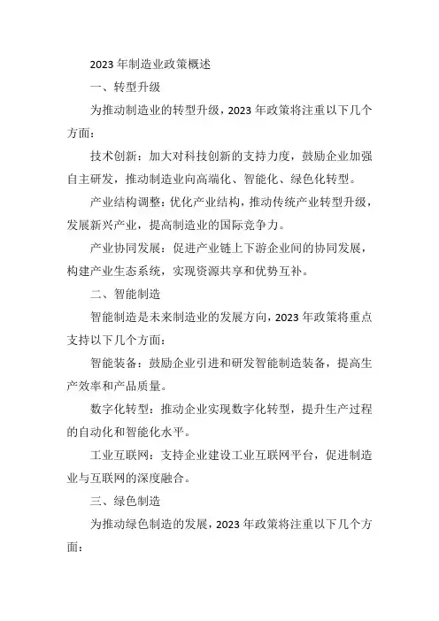 2023年制造业政策