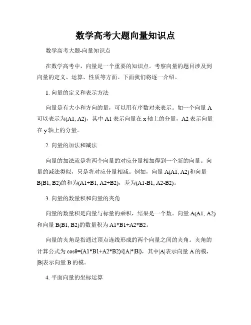 数学高考大题向量知识点