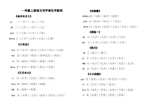 部编一年级上册语文写字表生字组词