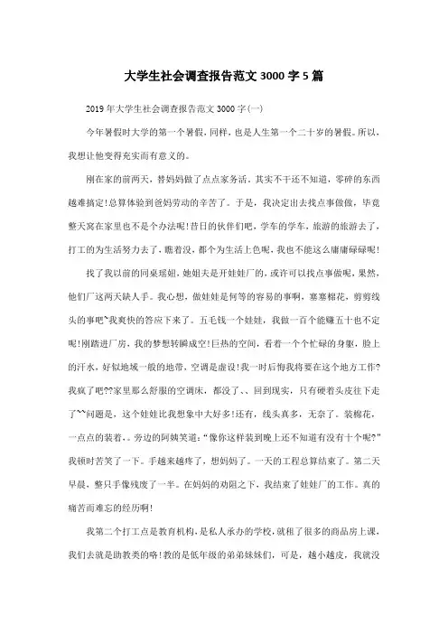 大学生社会调查报告范文3000字5篇