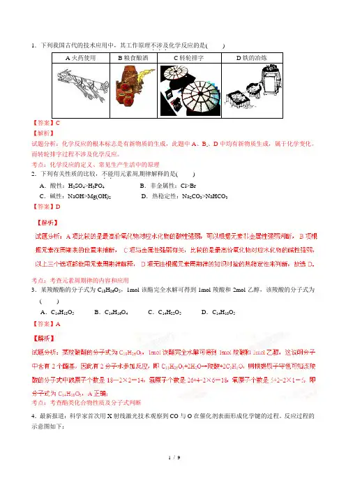 2015北京卷、全国二重组理综化学真题