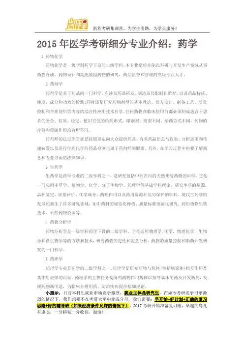 2015年医学考研细分专业介绍：药学