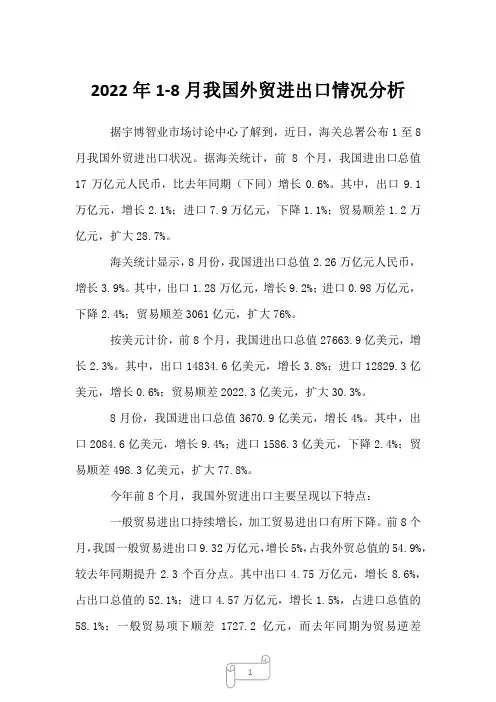2023年1-8月我国外贸进出口情况分析