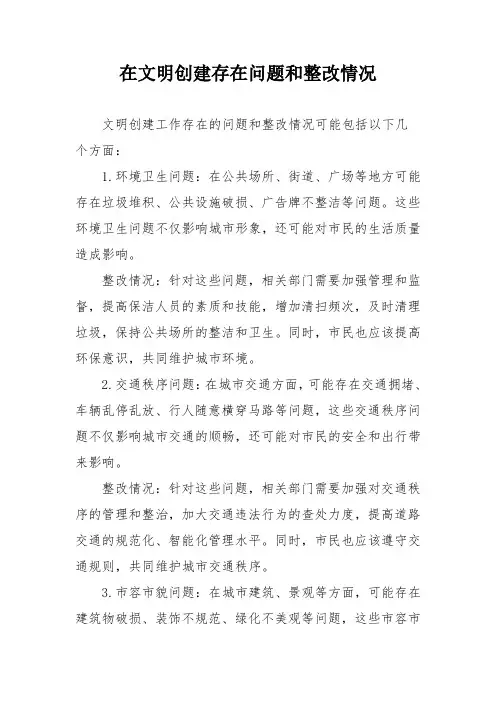 在文明创建存在问题和整改情况