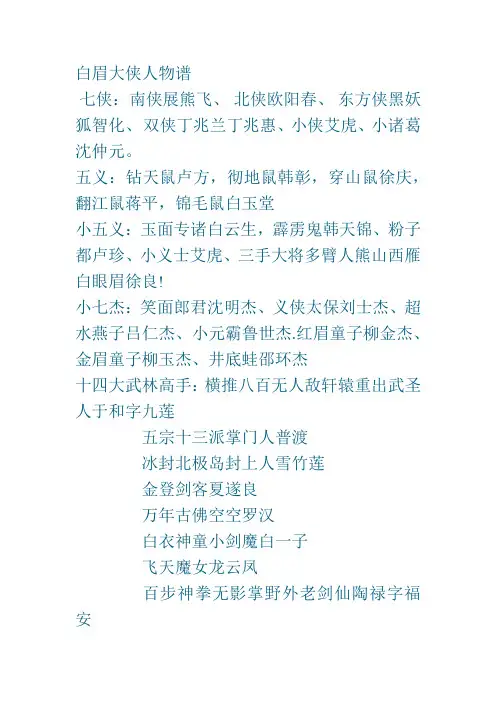 白眉大侠人物谱