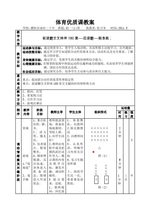 前滚翻交叉转体180度----后滚翻----挺身跳