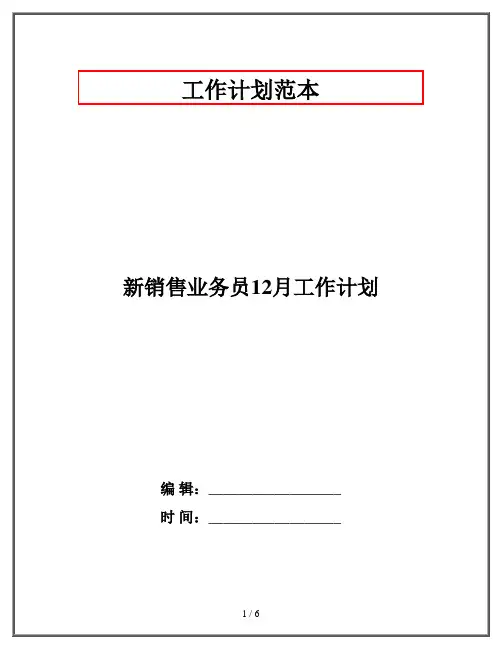 新销售业务员12月工作计划