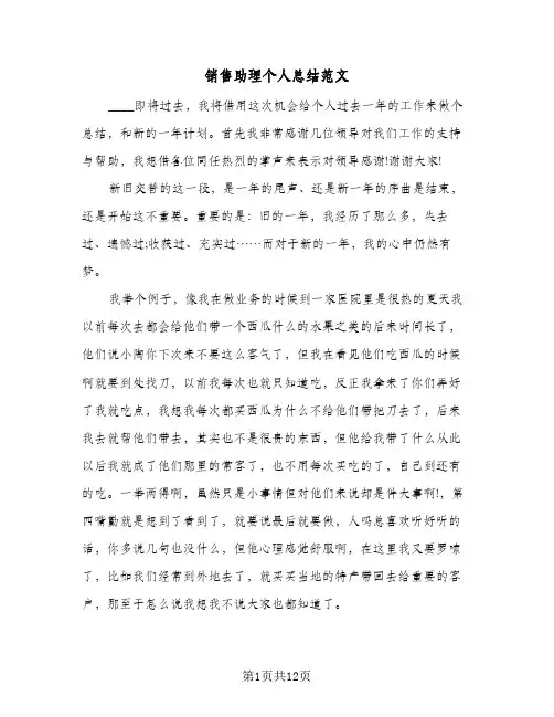 销售助理个人总结范文(4篇)