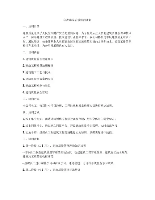 年度建筑质量培训计划
