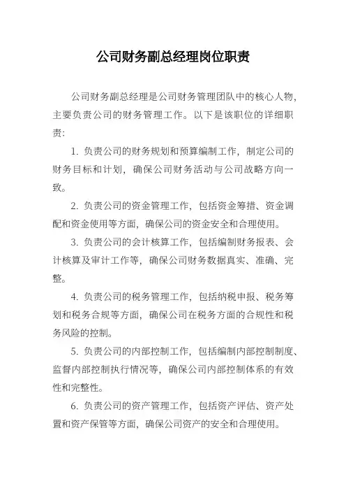 公司财务副总经理岗位职责