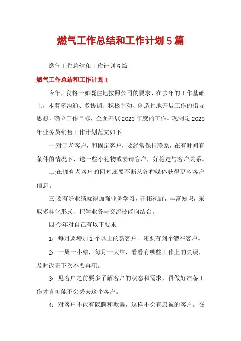 燃气工作总结和工作计划5篇