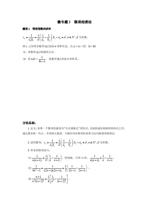数列裂项相消法求和专题讲解附答案(高中数学)