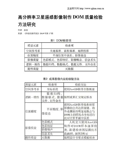 高分辨率卫星遥感影像制作DOM质量检验方法研究