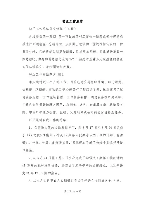 转正工作总结