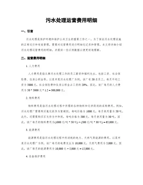 污水处理运营费用明细