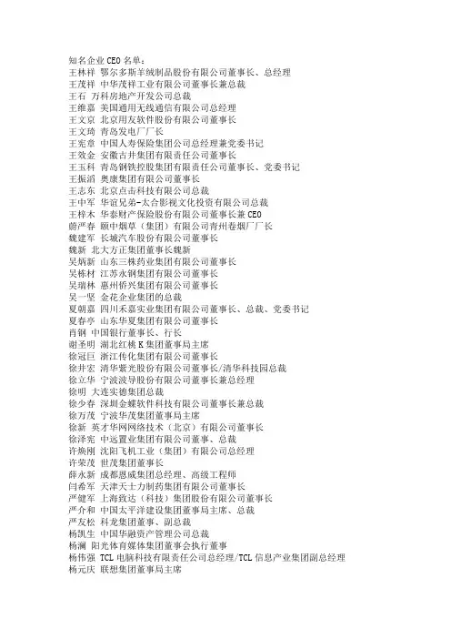 知名企业CEO名单