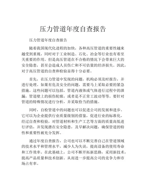 压力管道年度自查报告