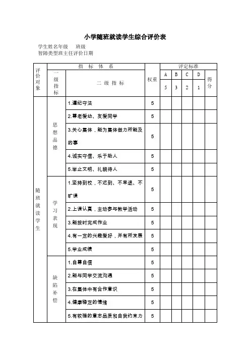 随班就读学生综合评价表