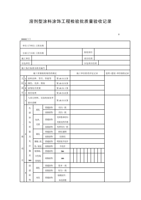 溶剂型涂料涂饰工程检验批质量验收记录