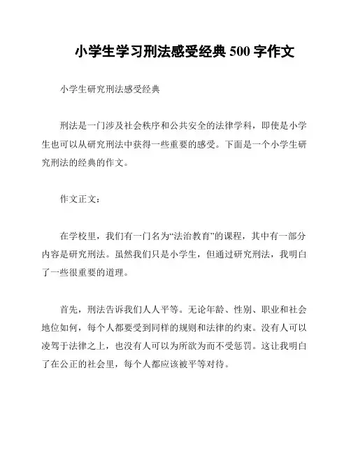 小学生学习刑法感受经典500字作文