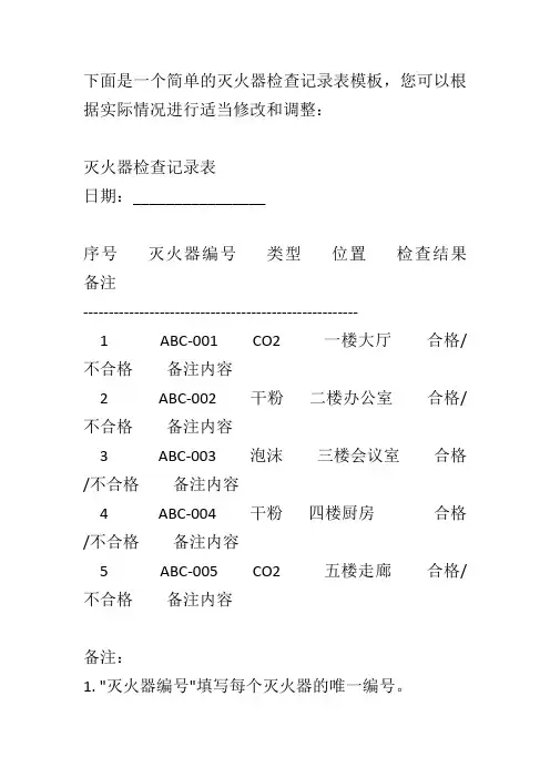 灭火器检查记录表模板