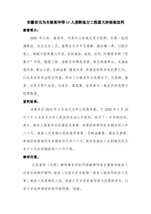 安徽省无为市骆某华等12人垄断地方工程重大涉恶案宣判