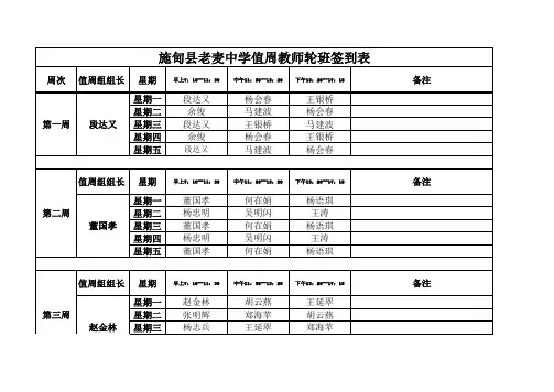 值周教师轮班登记表