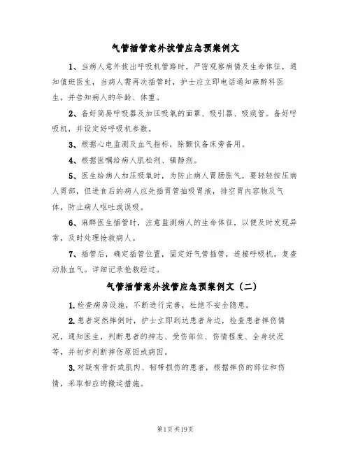 气管插管意外拔管应急预案例文(八篇)