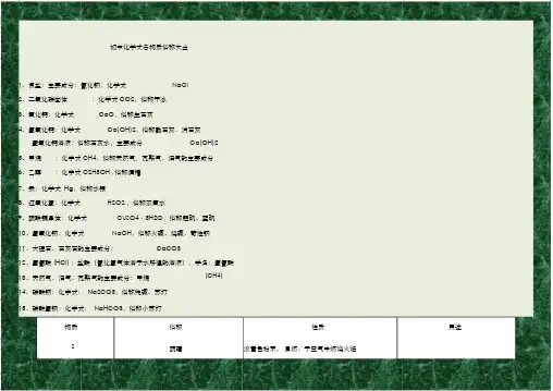 初中化学物质俗称