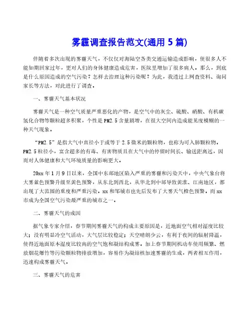 雾霾调查报告范文(通用5篇)