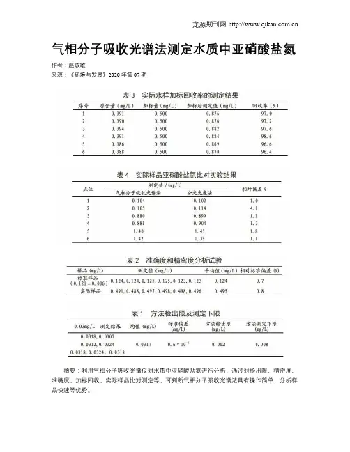 气相分子吸收光谱法测定水质中亚硝酸盐氮