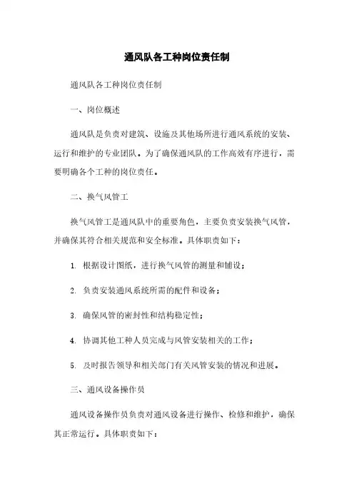 通风队各工种岗位责任制