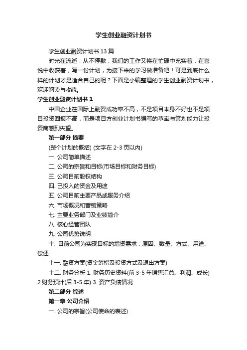 学生创业融资计划书