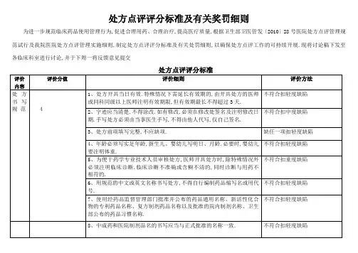 处方点评评分标准及有关处罚细则