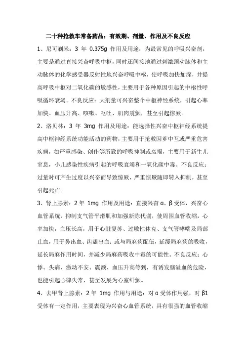 二十种抢救车常备药品