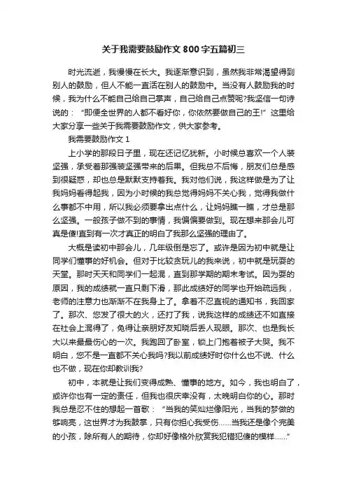 关于我需要鼓励作文800字五篇初三