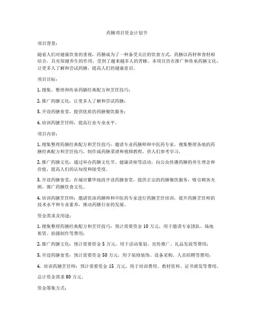 药膳项目资金计划书
