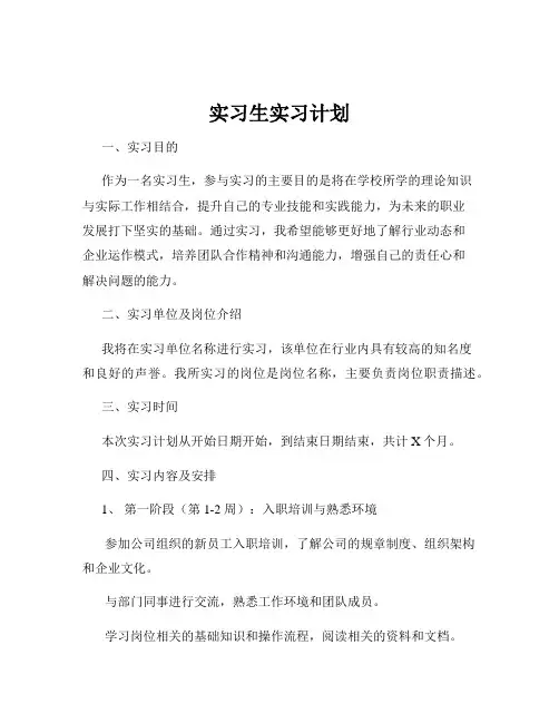 实习生实习计划